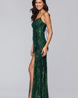 "Cleo" Long Square Neck Sequin Pattern Dress