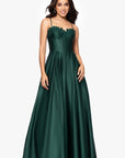 "Hope" Long Spaghetti Strap Corset Applique Gown
