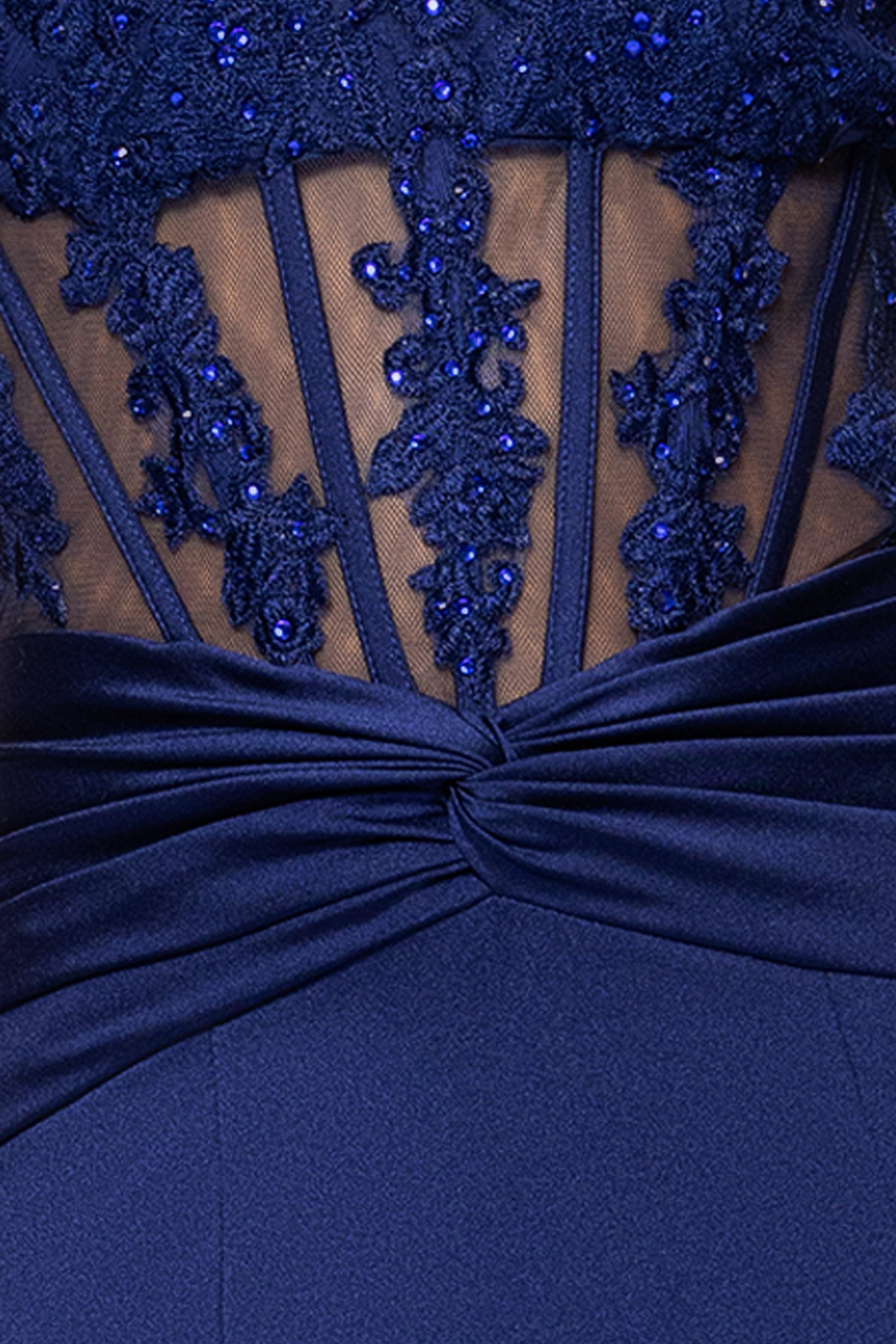 "Nadia" Long Strapless Satin Corset Trumpet Dress