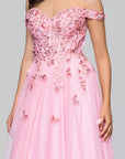 "Luna" Long Off the Shoulder 3D Butterfly Embellished Gown