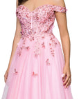 "Luna" Long Off the Shoulder 3D Butterfly Embellished Gown