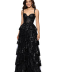 "Connie" Sequin Mesh Tiered Floor Length Dress