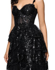 "Connie" Sequin Mesh Tiered Floor Length Dress