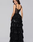 "Connie" Sequin Mesh Tiered Floor Length Dress
