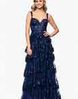 "Connie" Sequin Mesh Tiered Floor Length Dress