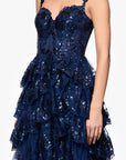 "Connie" Sequin Mesh Tiered Floor Length Dress