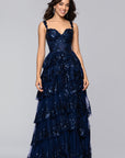 "Connie" Sequin Mesh Tiered Floor Length Dress
