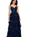 "Connie" Sequin Mesh Tiered Floor Length Dress