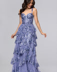 "Connie" Sequin Mesh Tiered Floor Length Dress