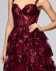 "Connie" Sequin Mesh Tiered Floor Length Dress