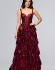 "Connie" Sequin Mesh Tiered Floor Length Dress