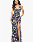 "Carmen" Sequin Pattern V-Neck Floor Length Dress