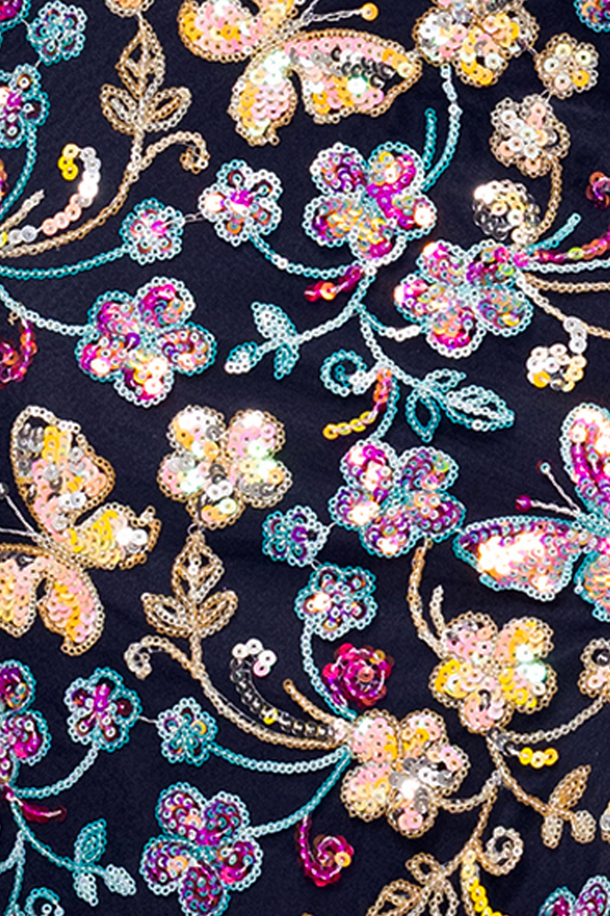 "Carmen" Sequin Pattern V-Neck Floor Length Dress
