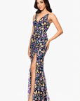 "Carmen" Sequin Pattern V-Neck Floor Length Dress