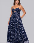 Plus "Aria" Caviar Glitter Twist Floor Length Dress