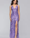 "Lulu" V-Neck Sequin Pattern Floor Length Dress