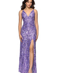 "Lulu" V-Neck Sequin Pattern Floor Length Dress