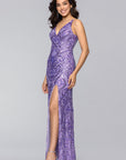 "Lulu" V-Neck Sequin Pattern Floor Length Dress