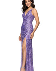 "Lulu" V-Neck Sequin Pattern Floor Length Dress