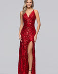 "Lulu" V-Neck Sequin Pattern Floor Length Dress