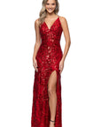 "Lulu" V-Neck Sequin Pattern Floor Length Dress