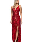 "Lulu" V-Neck Sequin Pattern Floor Length Dress