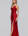 "Lulu" V-Neck Sequin Pattern Floor Length Dress