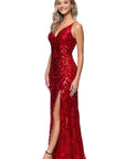 "Lulu" V-Neck Sequin Pattern Floor Length Dress