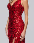 "Lulu" V-Neck Sequin Pattern Floor Length Dress