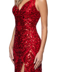 "Lulu" V-Neck Sequin Pattern Floor Length Dress