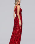 "Lulu" V-Neck Sequin Pattern Floor Length Dress