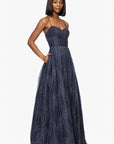 "Samantha" Puff Glitter Spaghetti Strap Floor Length Dress