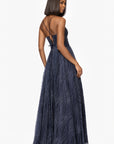 "Samantha" Puff Glitter Spaghetti Strap Floor Length Dress