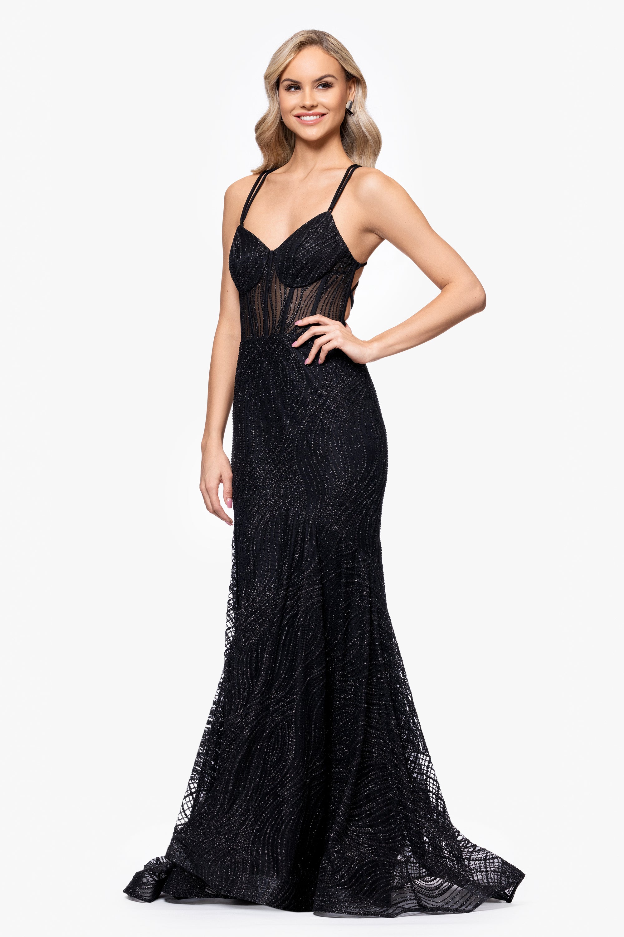 "Dorothy " Puff Glitter Corset Floor Length Dress