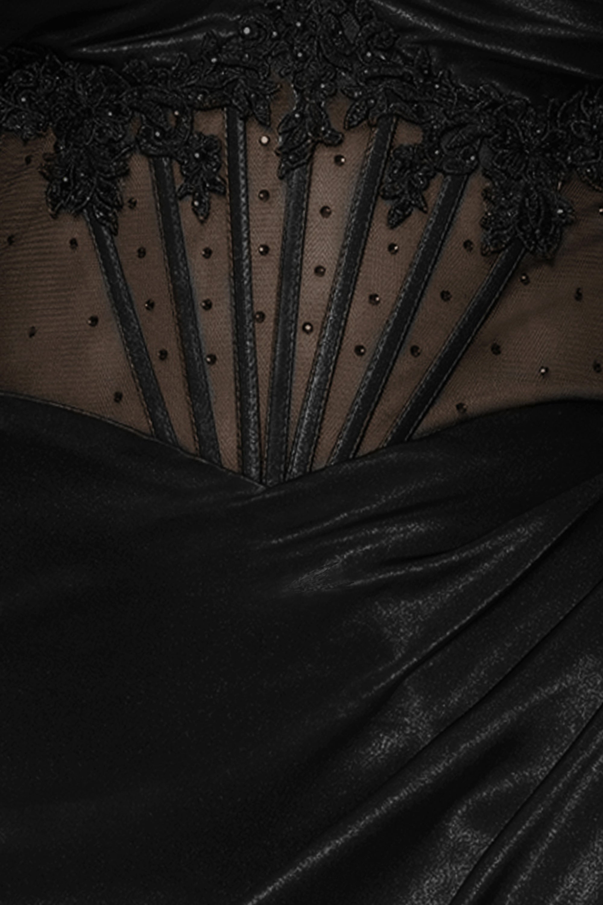"Irina" Satin Embellished Corset Floor Length Dress