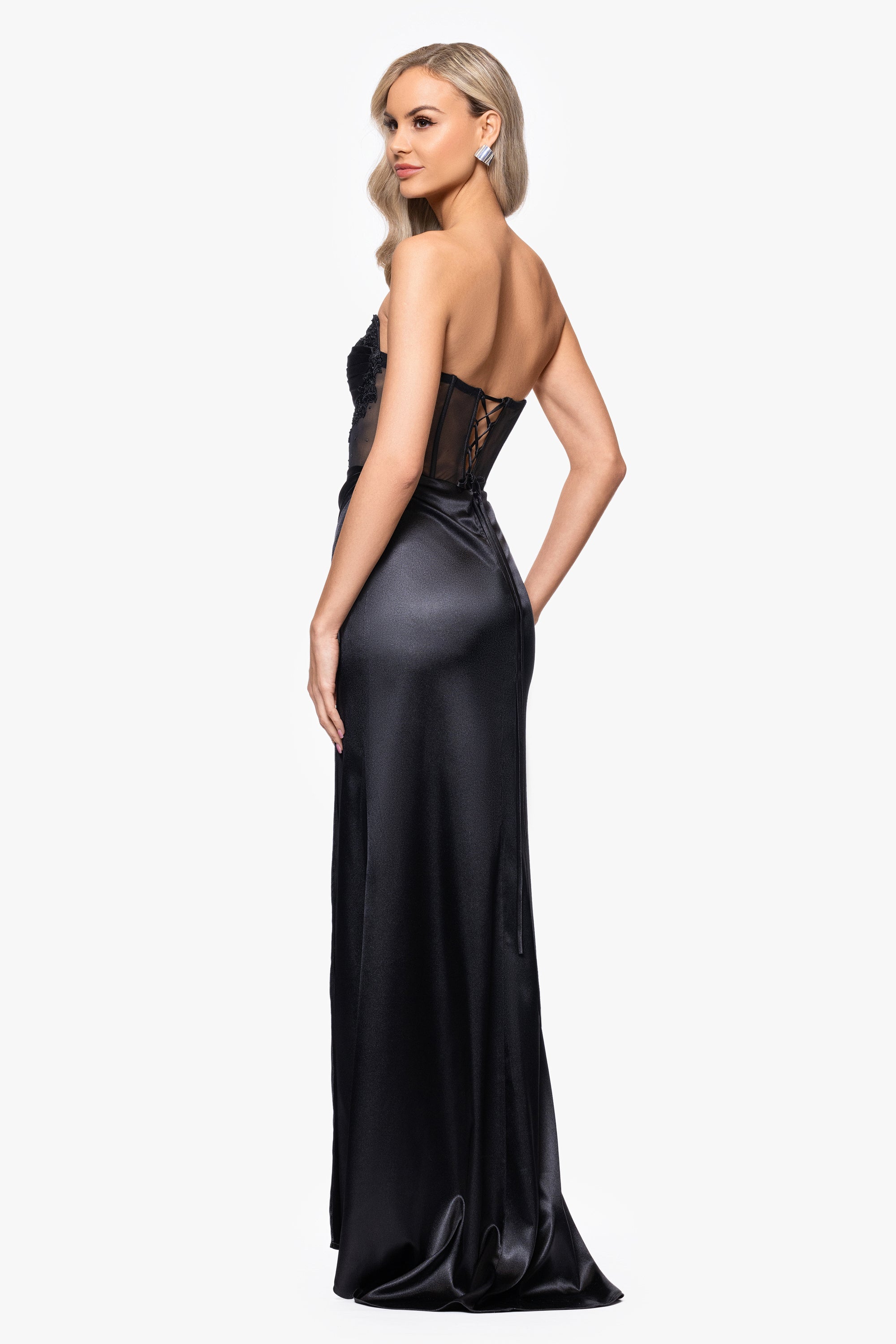 "Irina" Satin Embellished Corset Floor Length Dress
