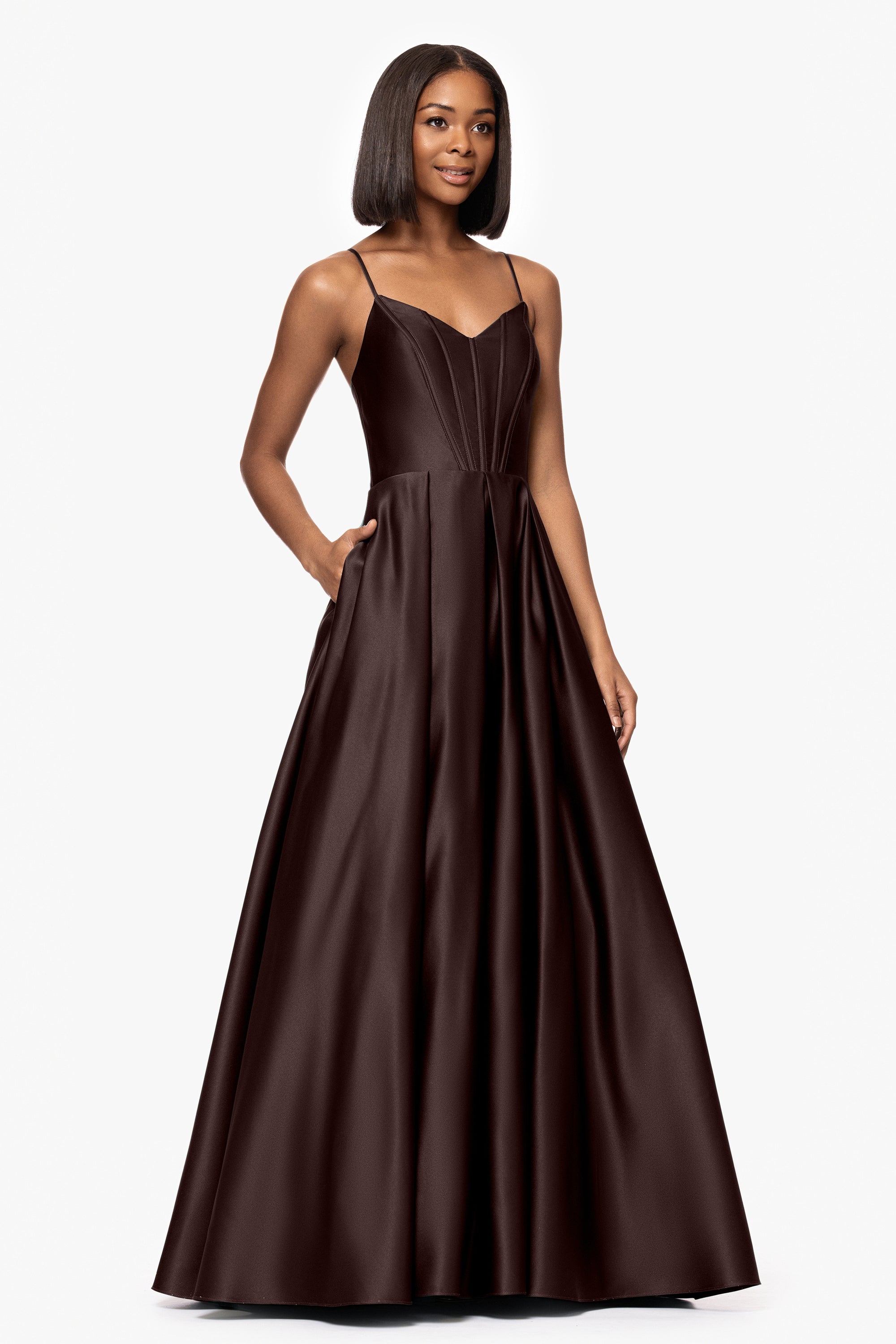 "Brianne" Satin Corset Floor Length Gown