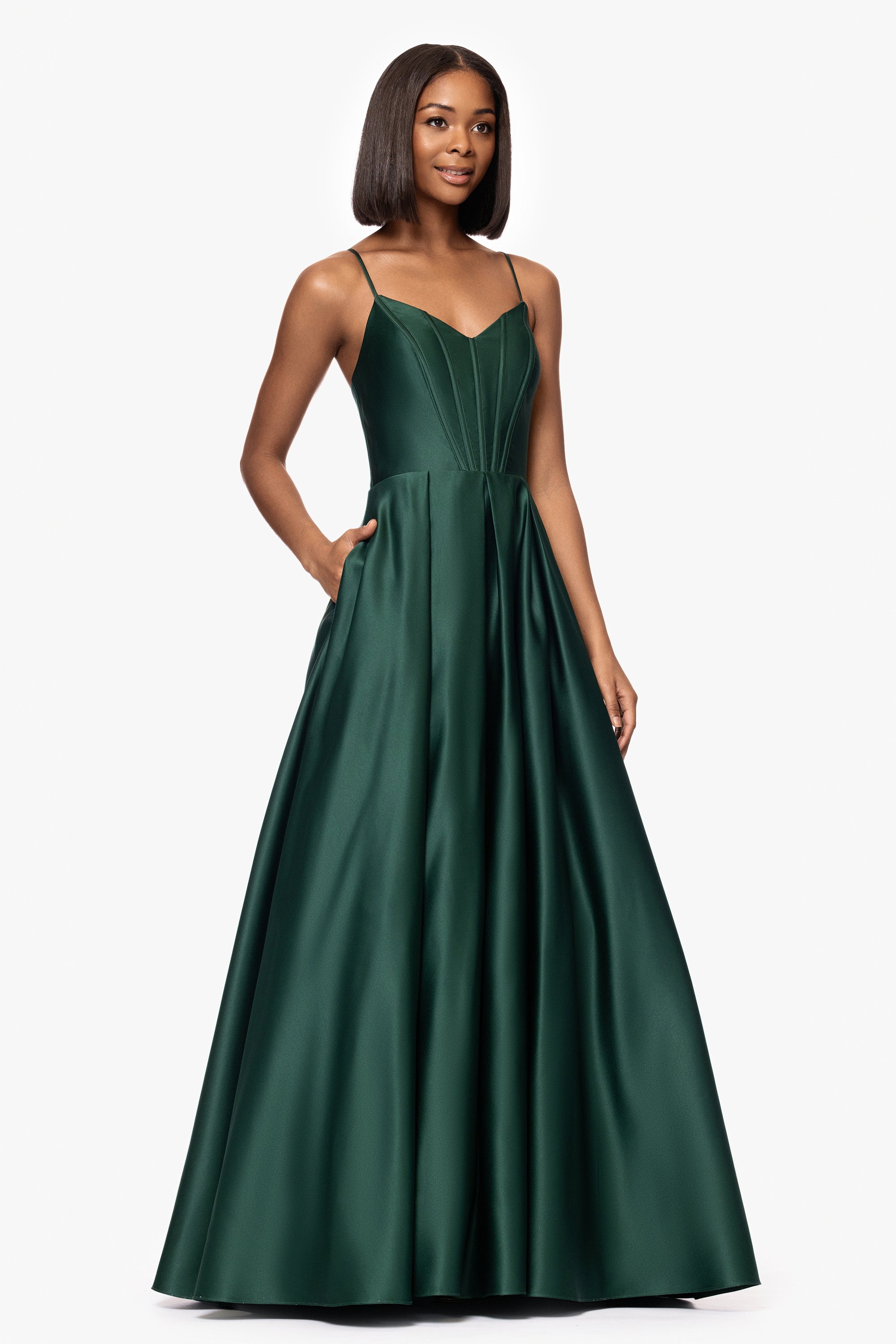 "Brianne" Satin Corset Floor Length Gown