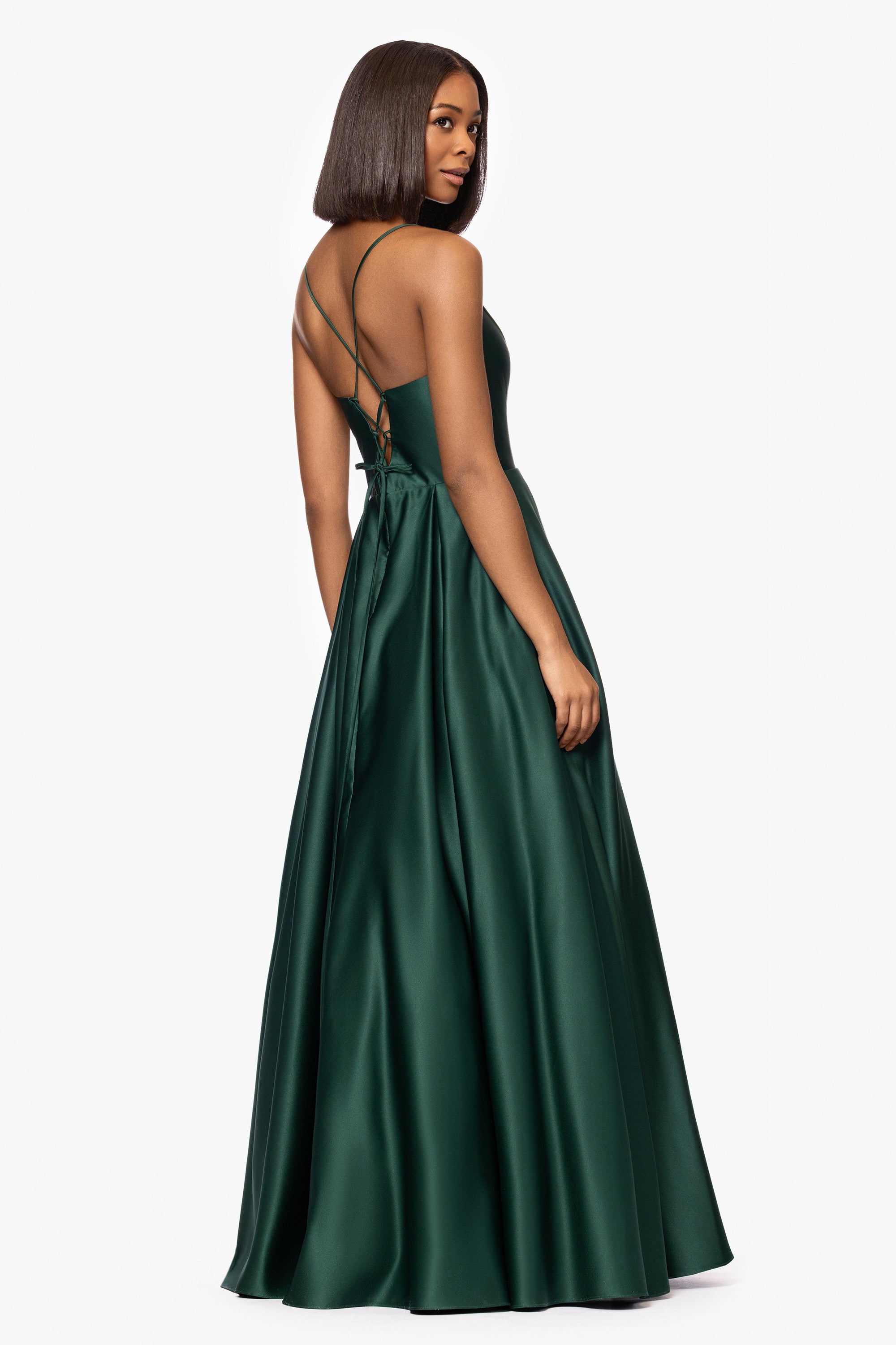 "Brianne" Satin Corset Floor Length Gown