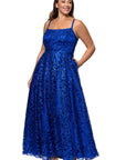 Plus "Aspyn" Gliter Mesh Tieback Floor Length Dress
