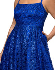 Plus "Aspyn" Gliter Mesh Tieback Floor Length Dress