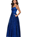 "Aspyn" Gliter Mesh Lace-Up Floor Length Dress