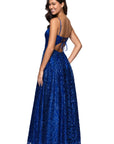 "Aspyn" Gliter Mesh Lace-Up Floor Length Dress