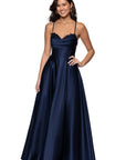 "Felicity" Satin Drape Neck Applique Floor Length Dress