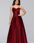 "Felicity" Satin Drape Neck Applique Floor Length Dress
