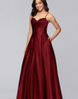 "Felicity" Satin Drape Neck Applique Floor Length Dress