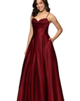 "Felicity" Satin Drape Neck Applique Floor Length Dress