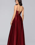 "Felicity" Satin Drape Neck Applique Floor Length Dress