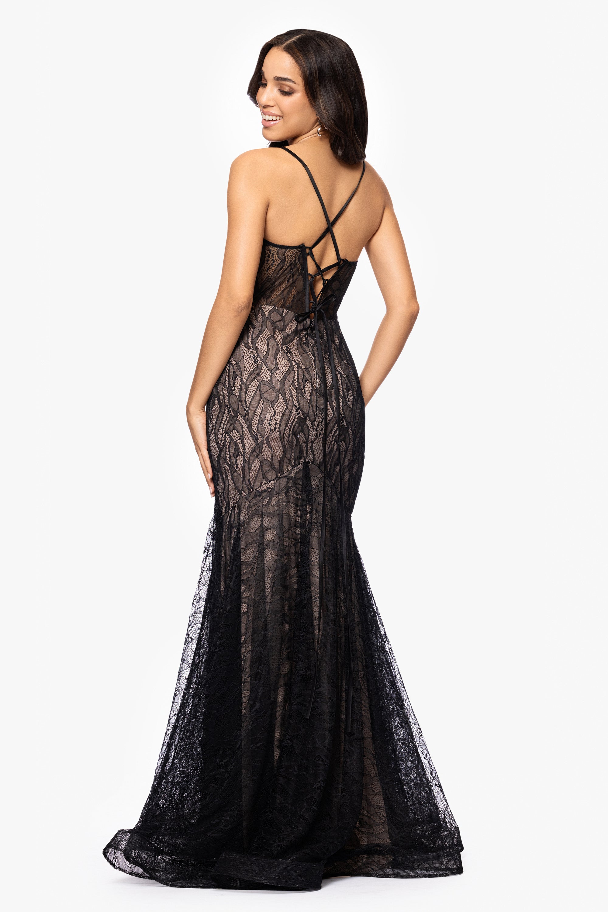 "Marina" Lace Applique Floor Length Dress