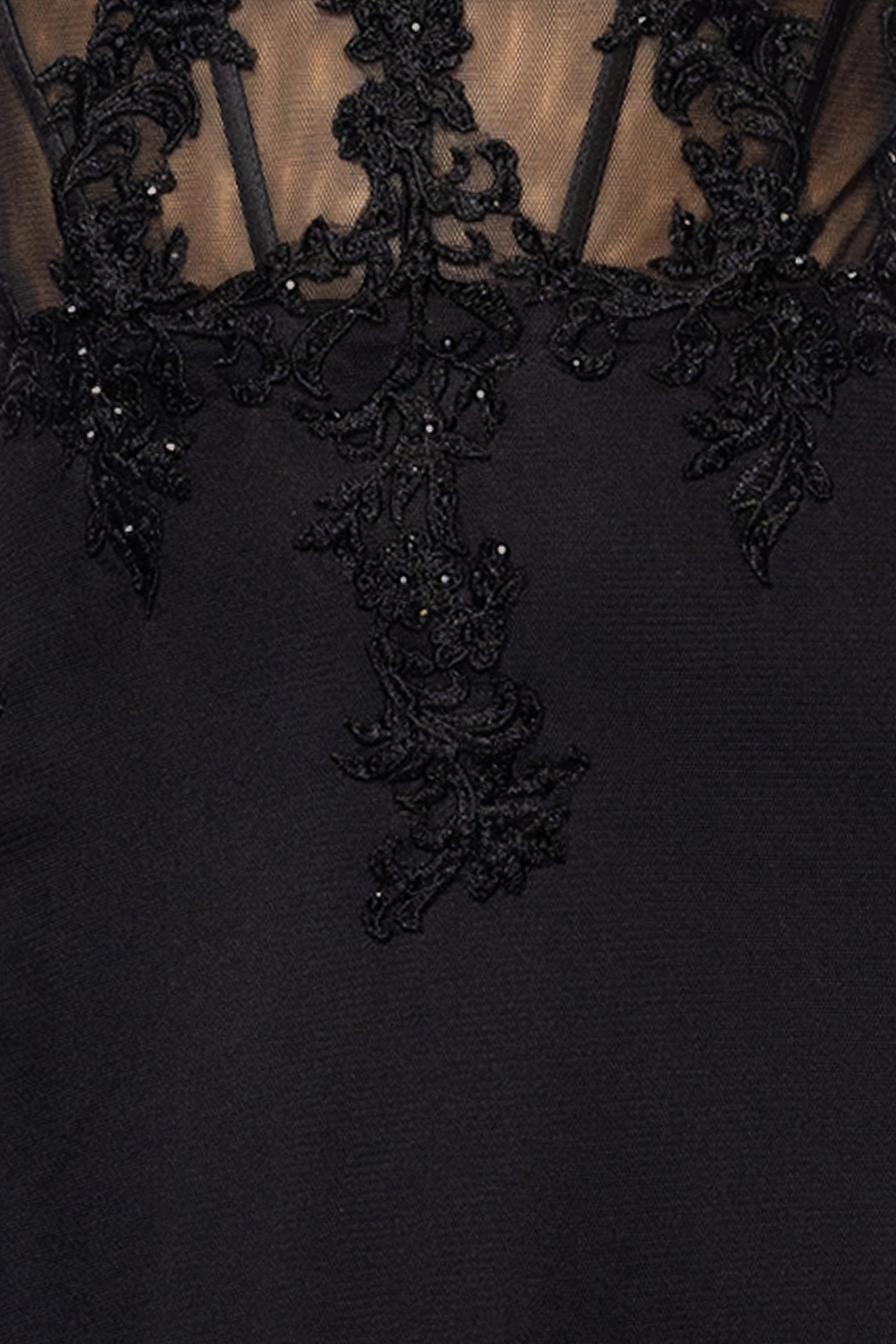"Miranda" Mesh Off the Shoulder Applique Floor Length Dress